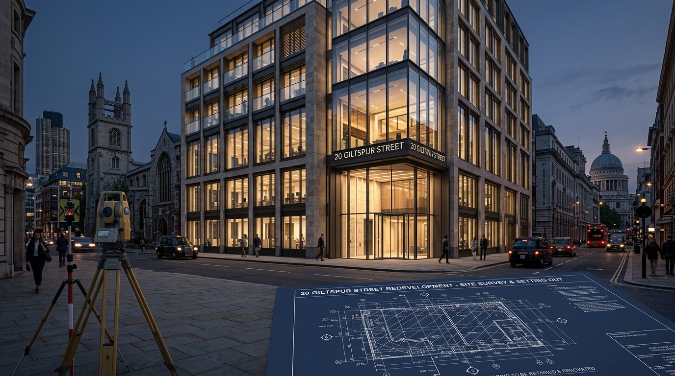 20 Giltspur Street redevelopment with surveying station in the foreground