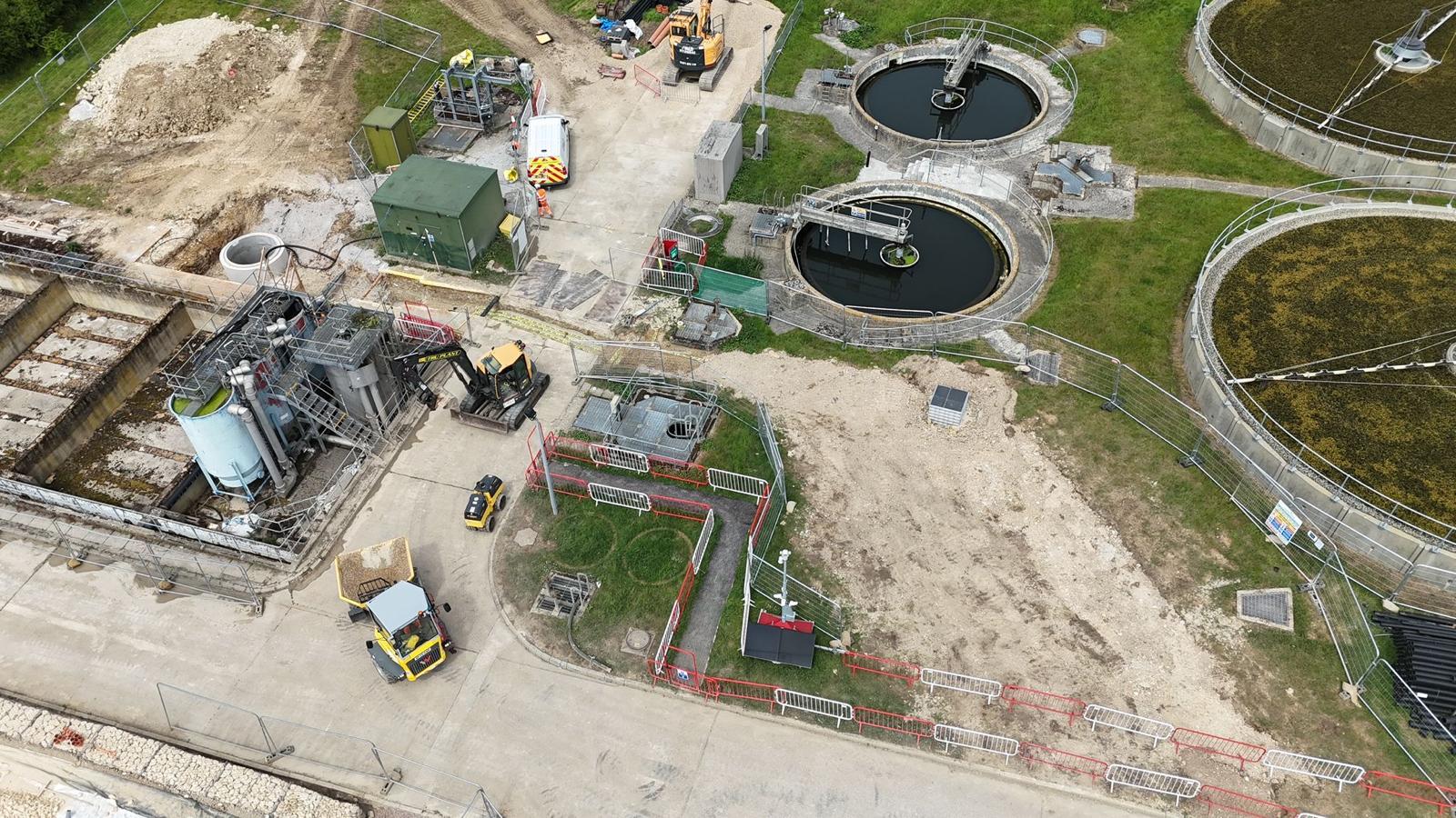 Aerial view of Hatfield Heath sewage treatment works construction